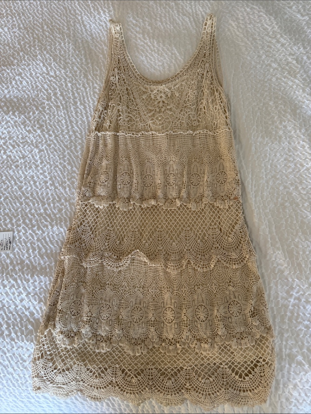 American Eagle Outfitters Crochet Tiered Tank Dress in Beige